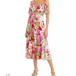 Cult Gaia Pink and Green Floral Midi Dress